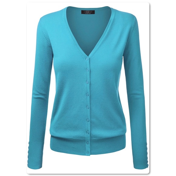 By Johnny Sweaters - Cardigan Sweater V-Neck Long Sleeve Button Front Lightweight Aqua Size L Large